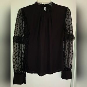 Elegant Black Lace Polka Dot Sleeve Women's Top. NWOT